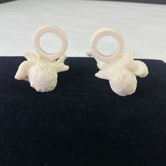 Vintage Pair Of White Bisque Porcelain Angel Candle Huggers Figurines - Picture 5 of 9